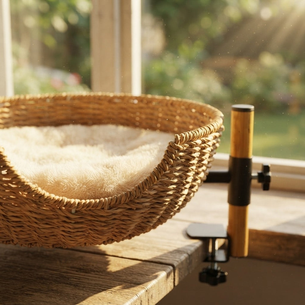 Elevated Bamboo Cat Desk Bed