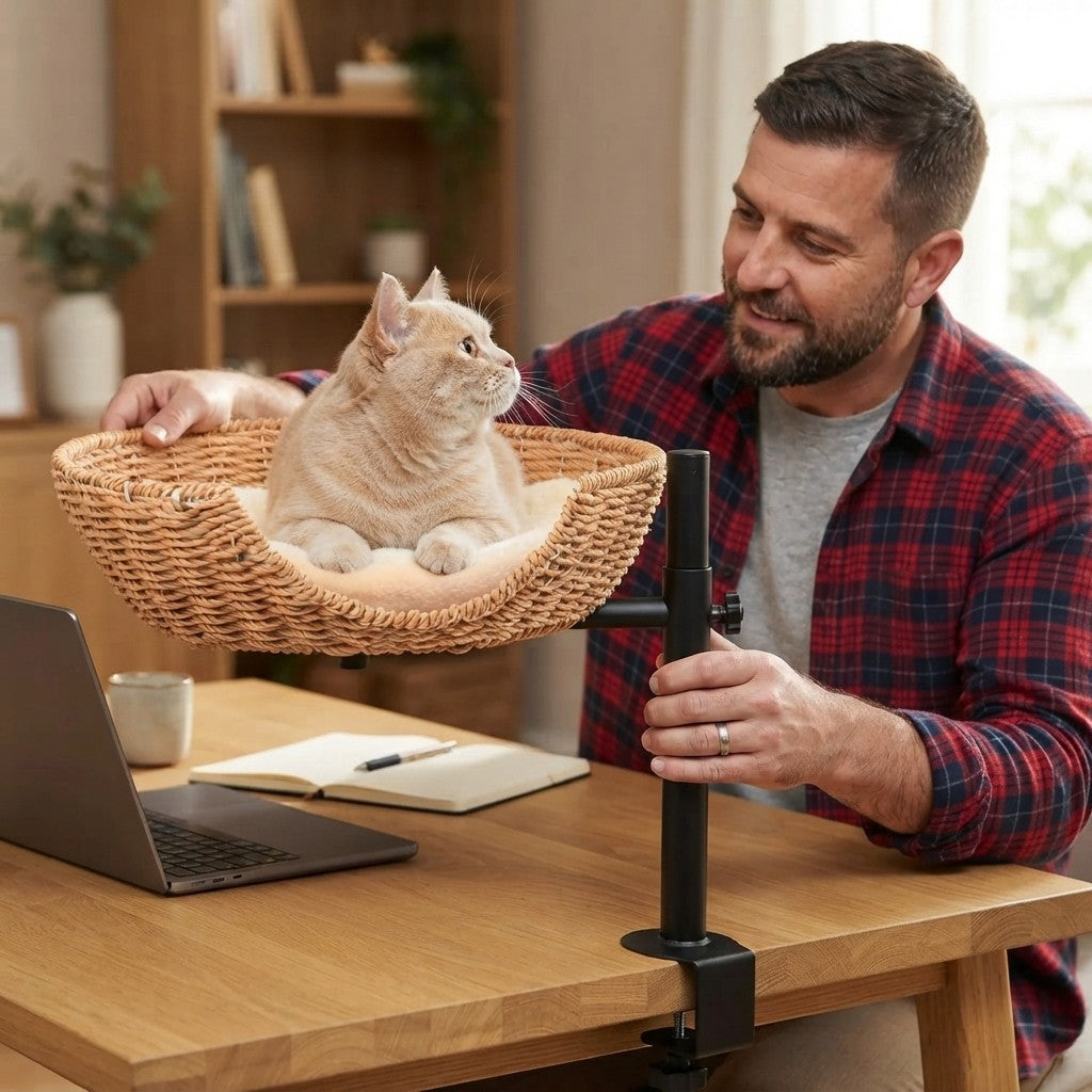 Elevated Bamboo Cat Desk Bed