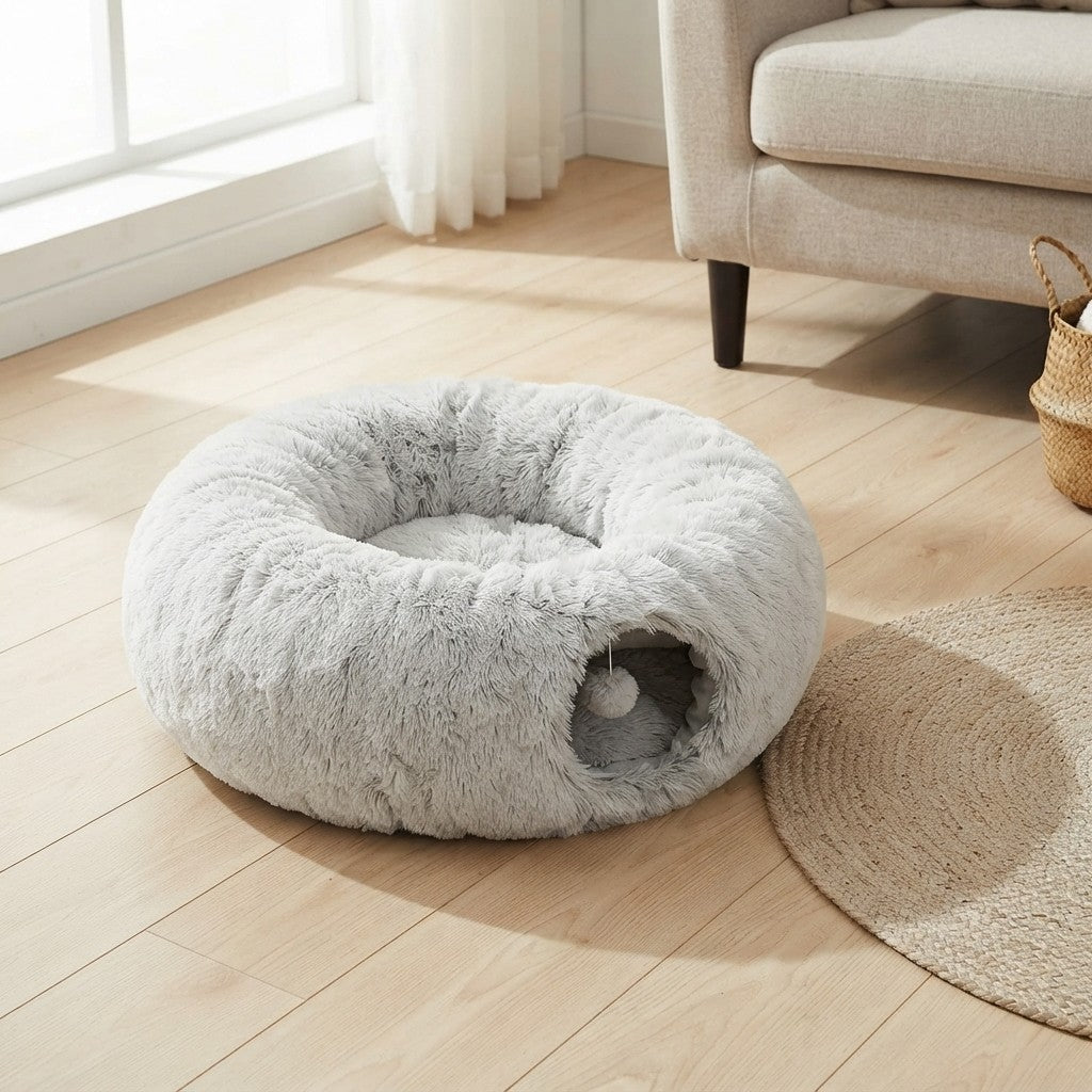 Plush Cat Bed with Tunnel